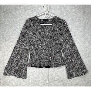 1.State Women's Smocked Back Ruched V-Neck Top in Black & White Size Small